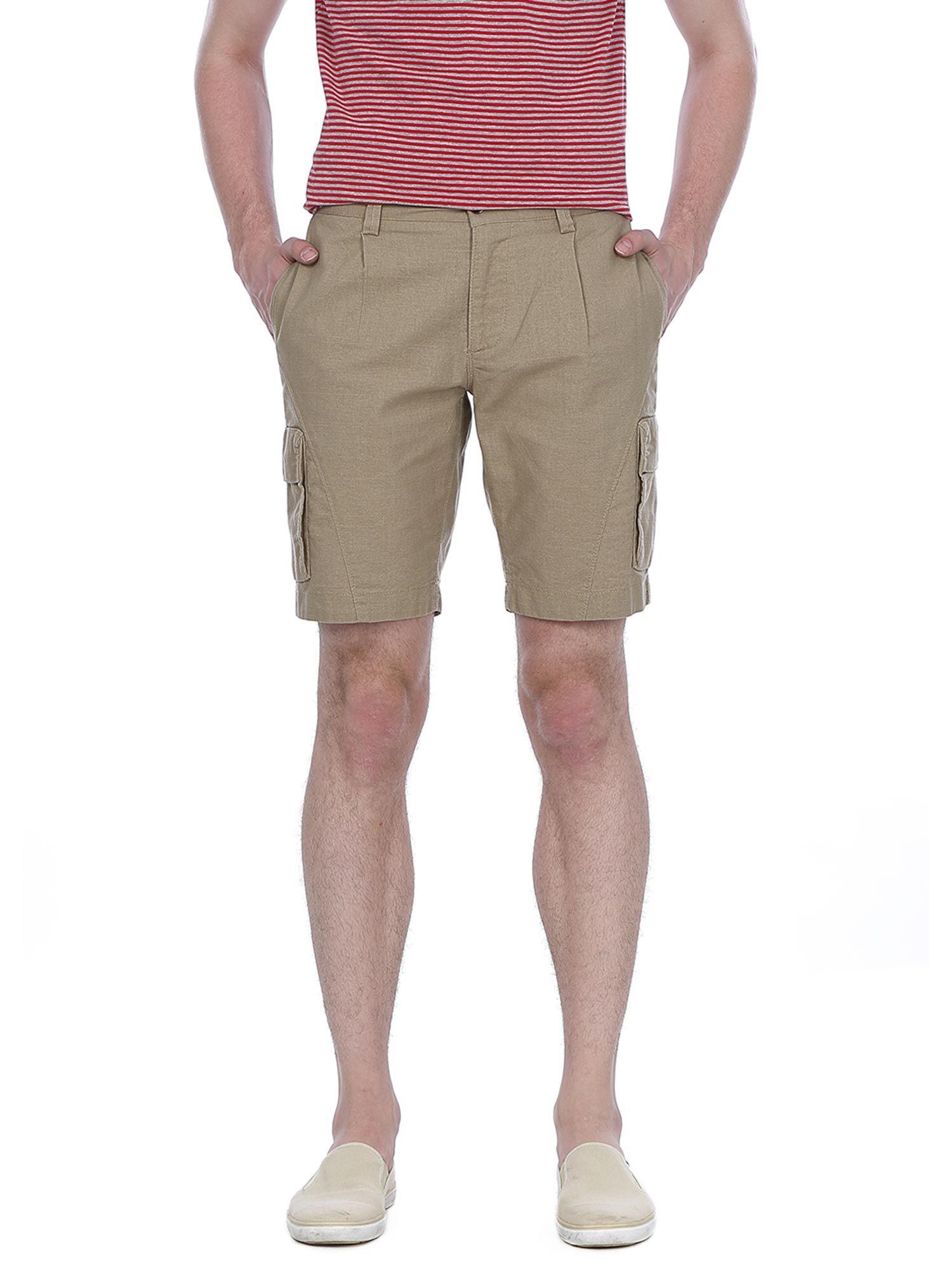 casual plain beige 100% cotton comfort shorts