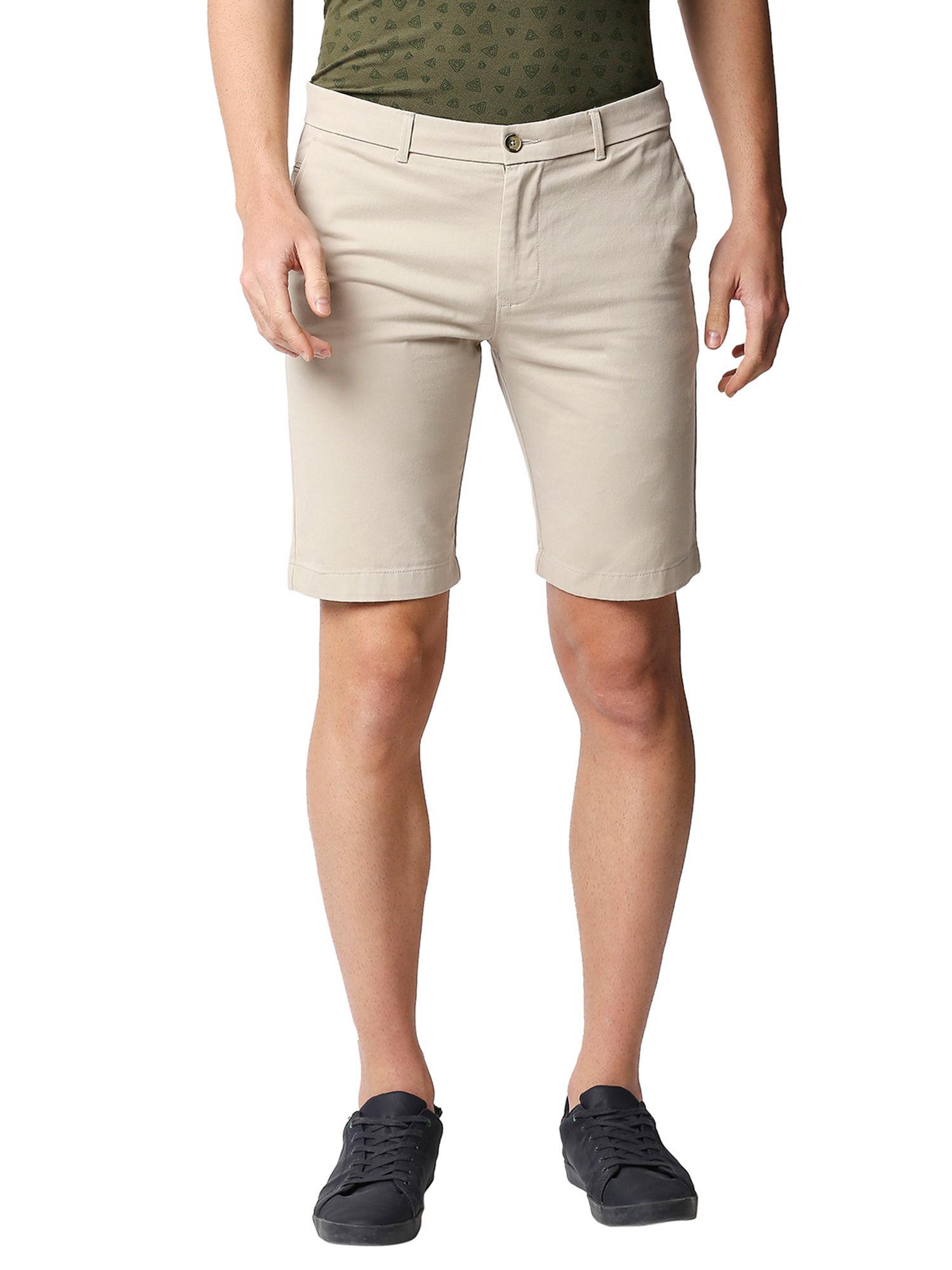 casual plain beige cotton comfort shorts