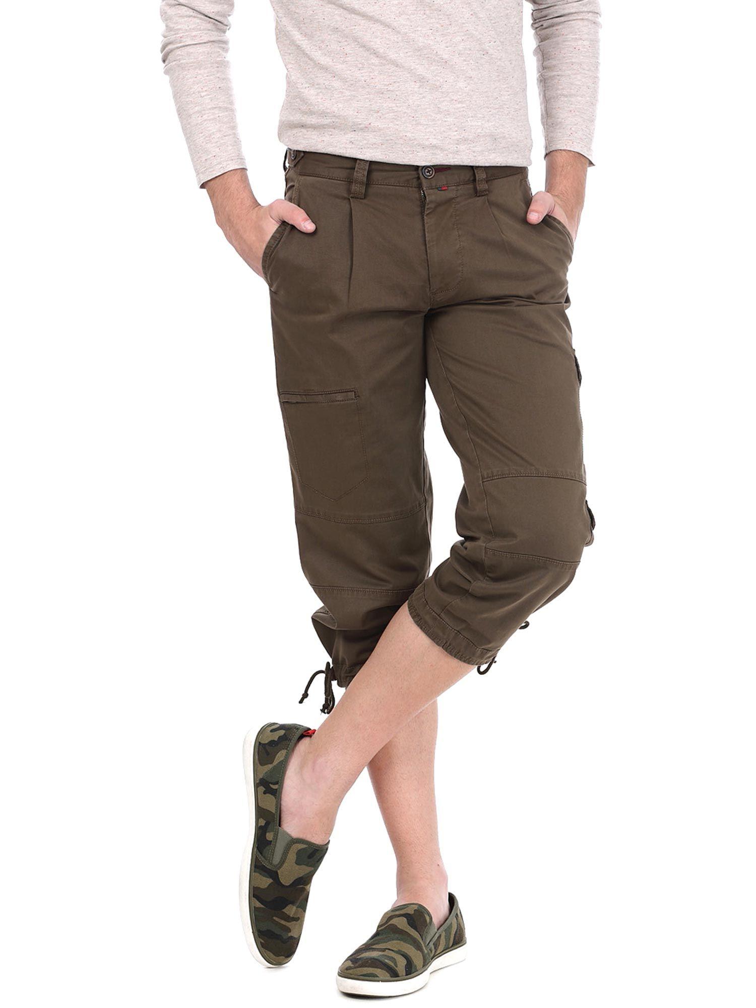 casual plain green cotton elastane comfort shorts