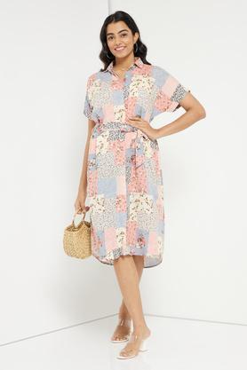 casual printed midi dress for women - multi