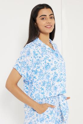 casual printed viscose shirts for women - blue