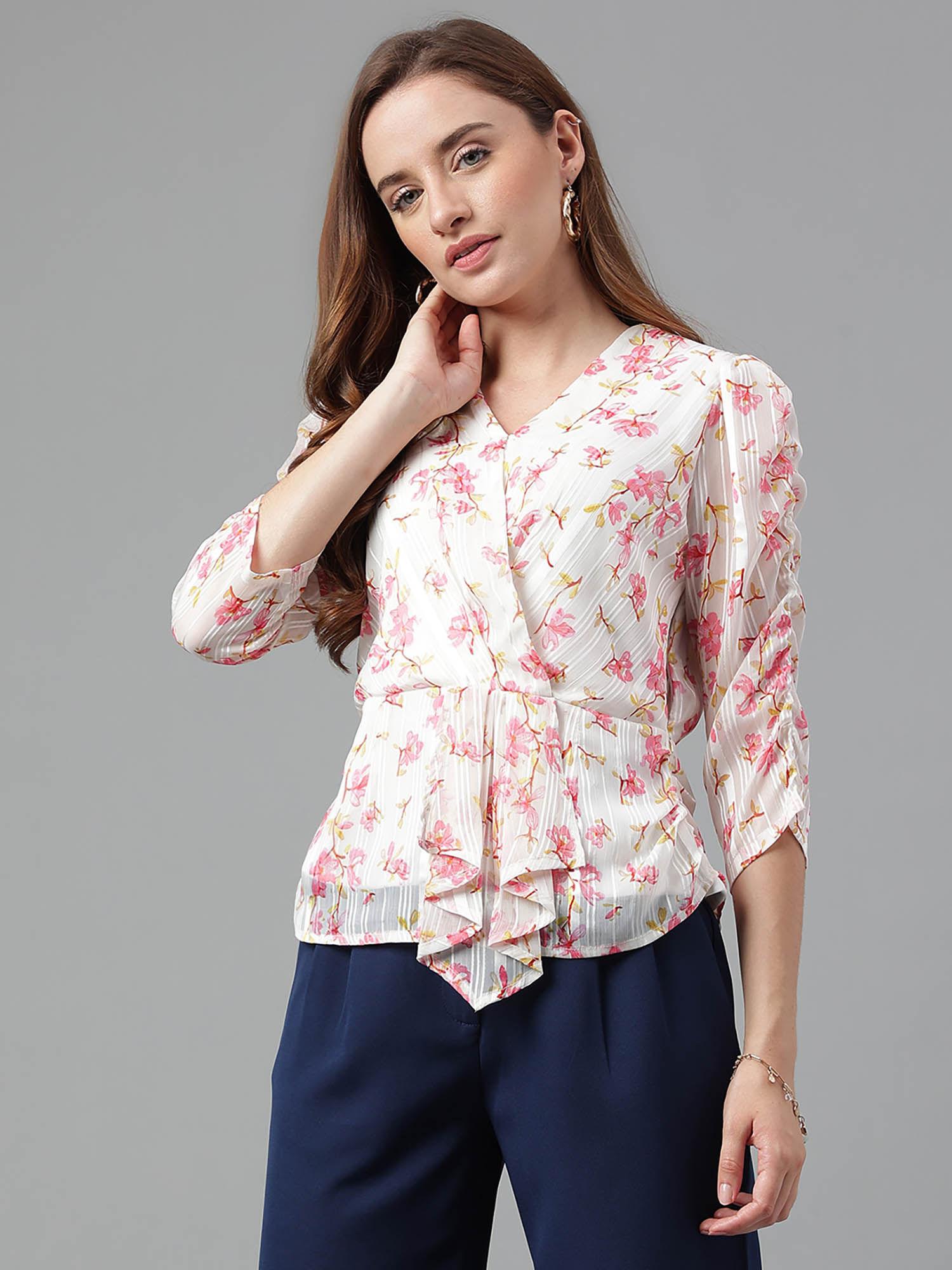 casual printed women white & pink