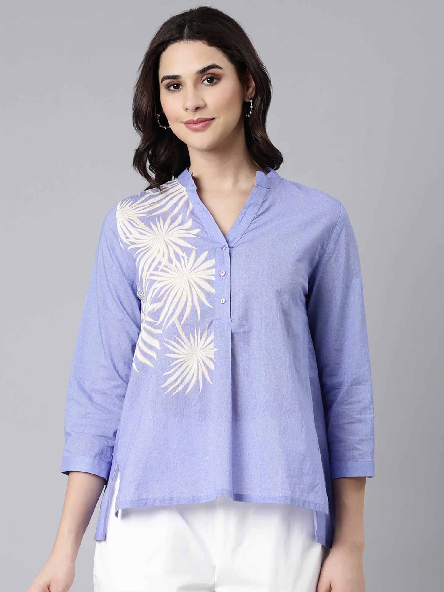 casual purple cotton printed top