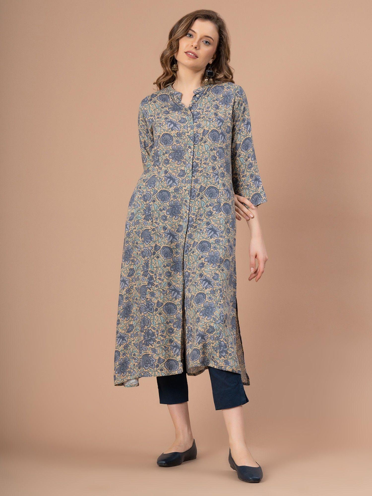 casual rayon multi-color floral kurta for women