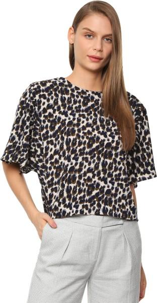 casual regular sleeves animal print women multicolor top