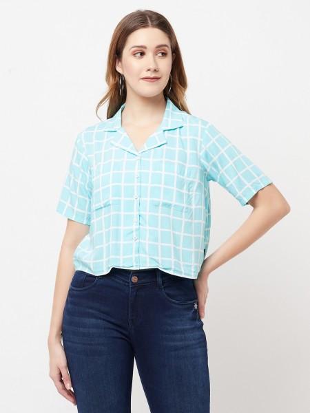 casual regular sleeves checkered women light blue top