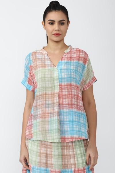 casual regular sleeves checkered women multicolor top