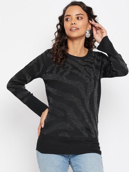 casual regular sleeves embellished women black top