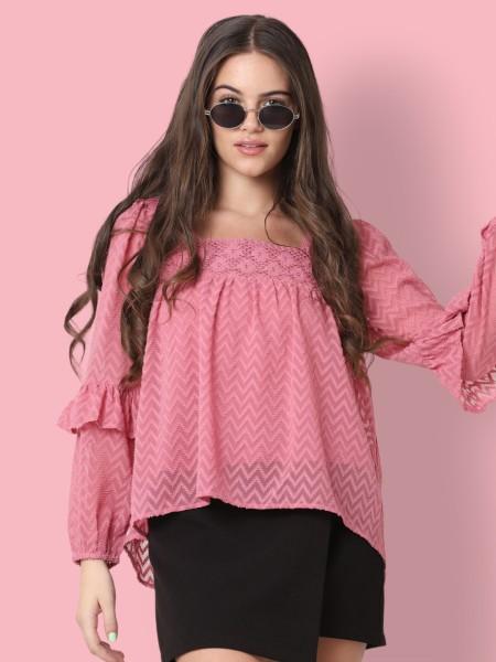 casual regular sleeves embroidered women pink top