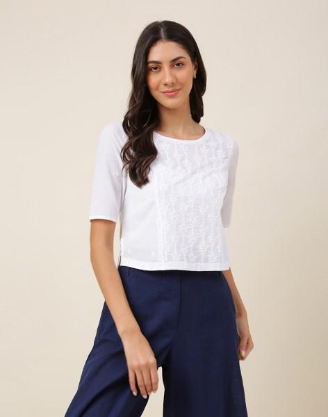 casual regular sleeves embroidered women white top