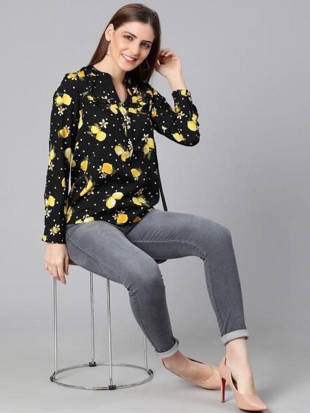 casual regular sleeves floral print women black, yellow top