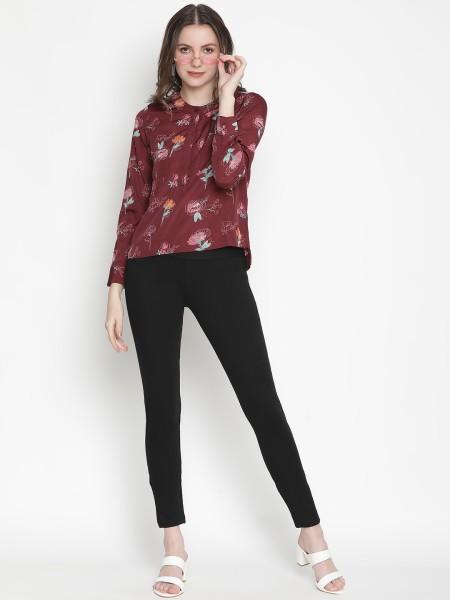 casual regular sleeves floral print women maroon top