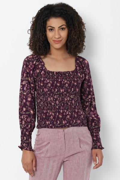 casual regular sleeves floral print women purple top