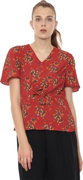 casual regular sleeves floral print women red top