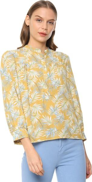 casual regular sleeves floral print women yellow top