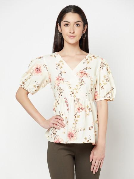 casual regular sleeves floral print women yellow top