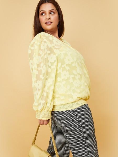 casual regular sleeves floral print women yellow top