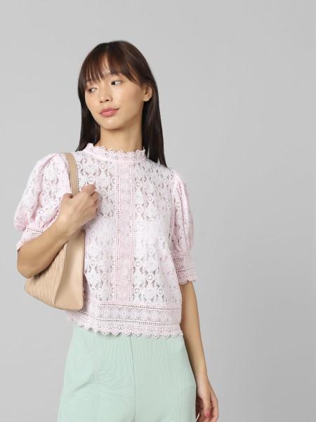 casual regular sleeves lace women pink top