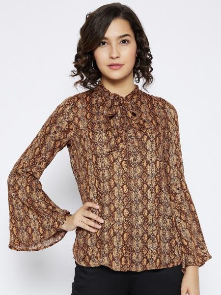 casual regular sleeves printed women beige top