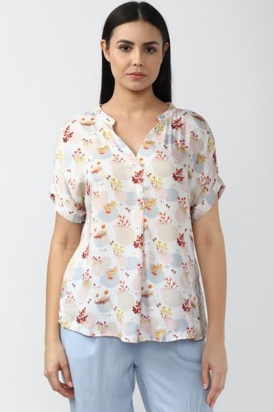 casual regular sleeves printed women beige top