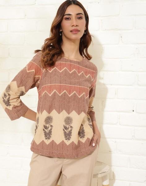 casual regular sleeves printed women beige top