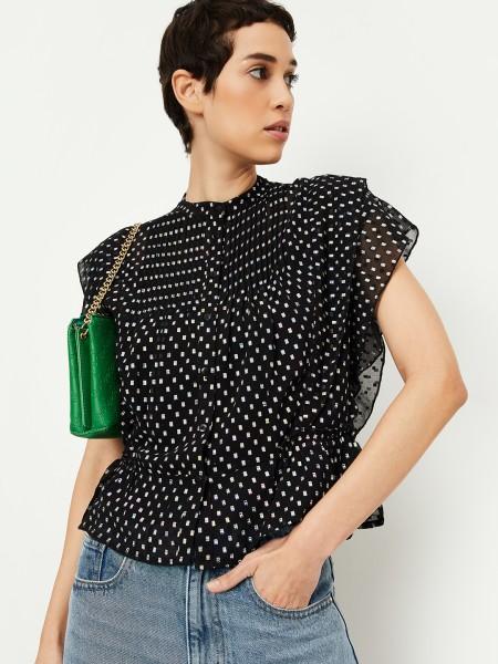 casual regular sleeves printed women black, white top