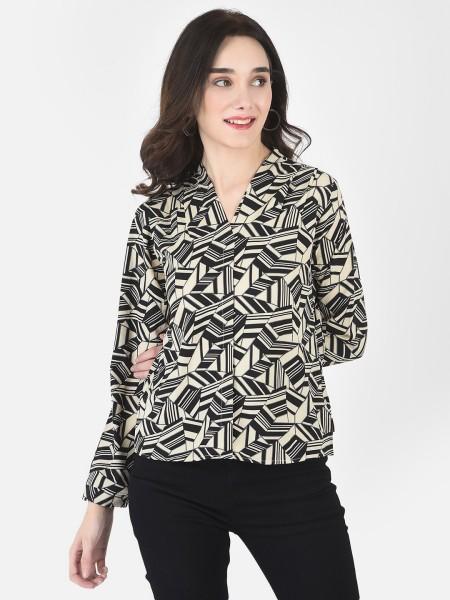 casual regular sleeves printed women black top