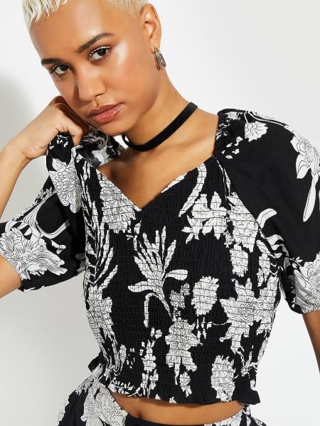 casual regular sleeves printed women black top