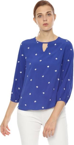 casual regular sleeves printed women blue top