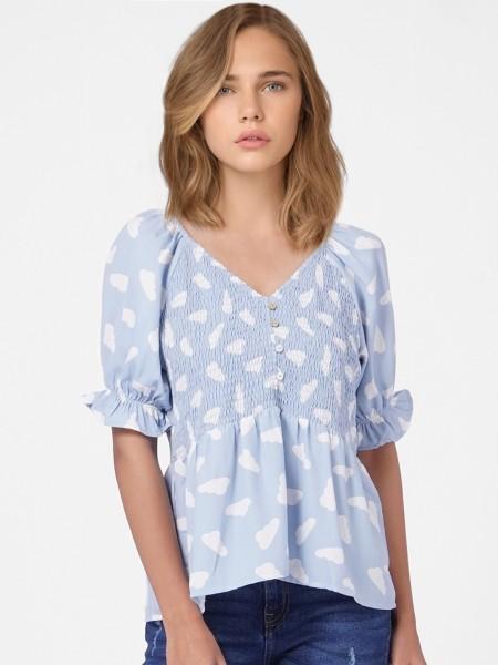 casual regular sleeves printed women blue top