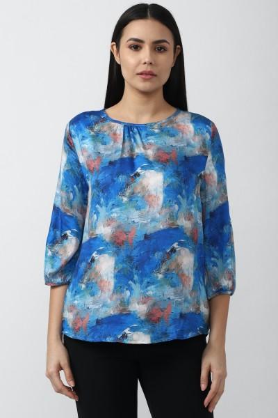 casual regular sleeves printed women blue top