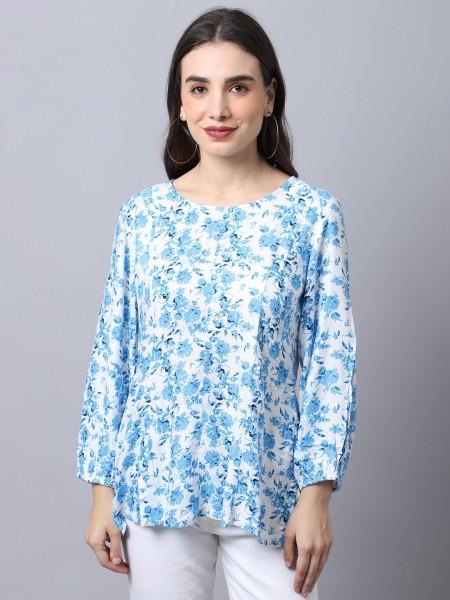 casual regular sleeves printed women blue top