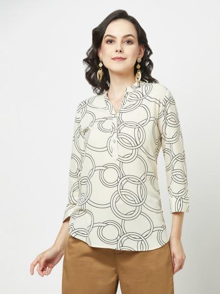 casual regular sleeves printed women brown top