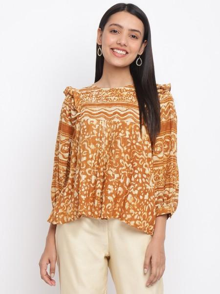 casual regular sleeves printed women brown top