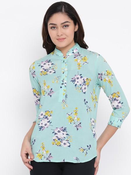 casual regular sleeves printed women green top