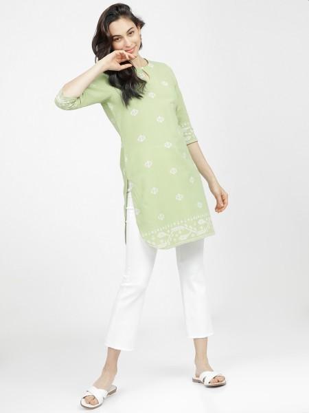 casual regular sleeves printed women green top