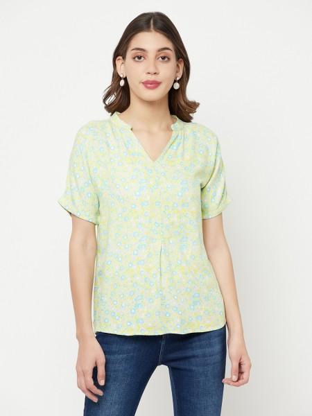 casual regular sleeves printed women green top