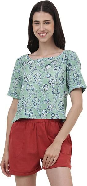 casual regular sleeves printed women green top