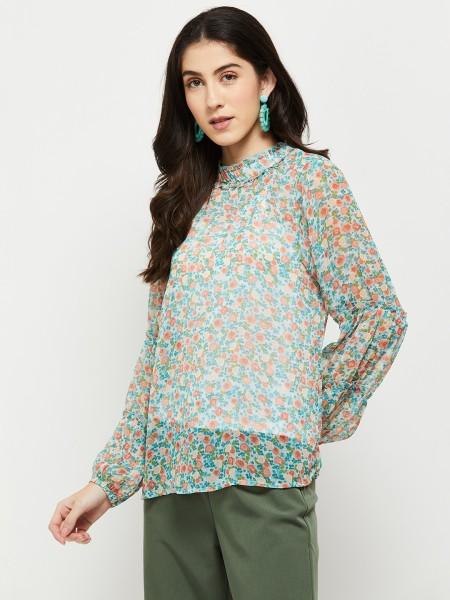 casual regular sleeves printed women green top