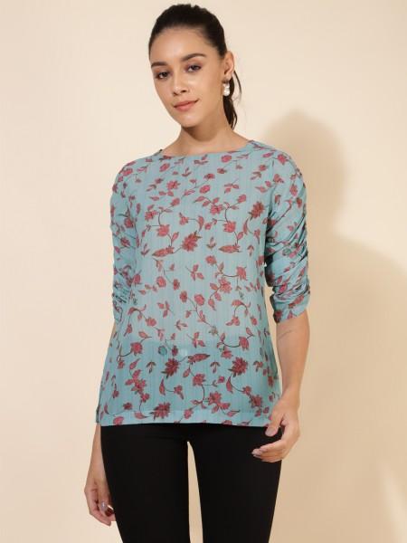 casual regular sleeves printed women light blue, maroon, pink top