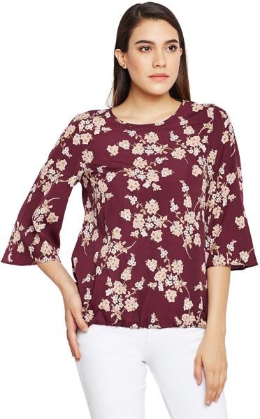 casual regular sleeves printed women maroon top