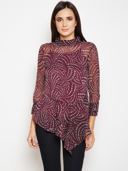 casual regular sleeves printed women maroon top