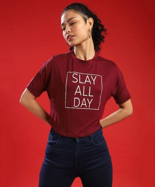 casual regular sleeves printed women maroon top