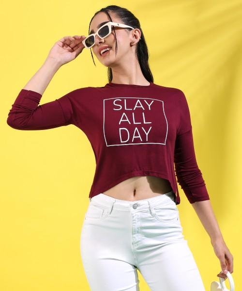 casual regular sleeves printed women maroon top