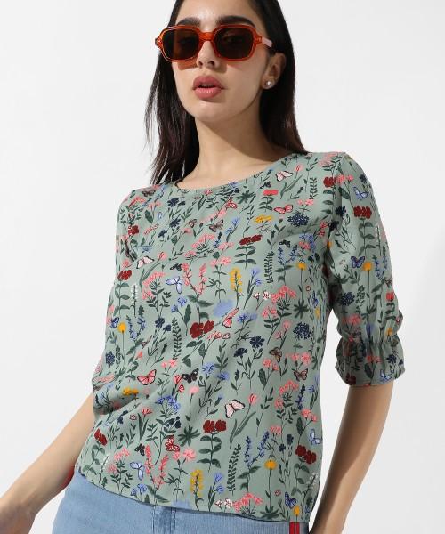 casual regular sleeves printed women multicolor top