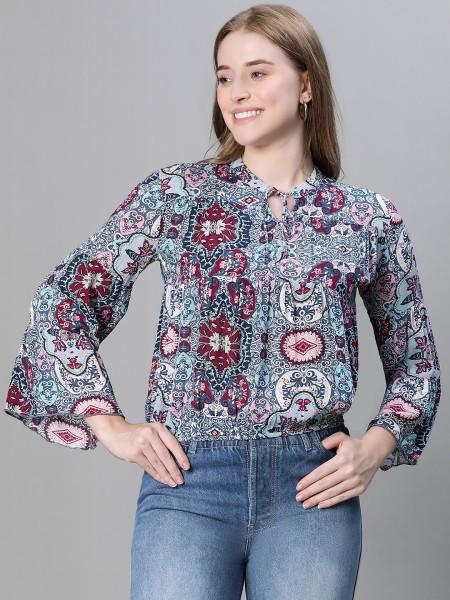 casual regular sleeves printed women multicolor top