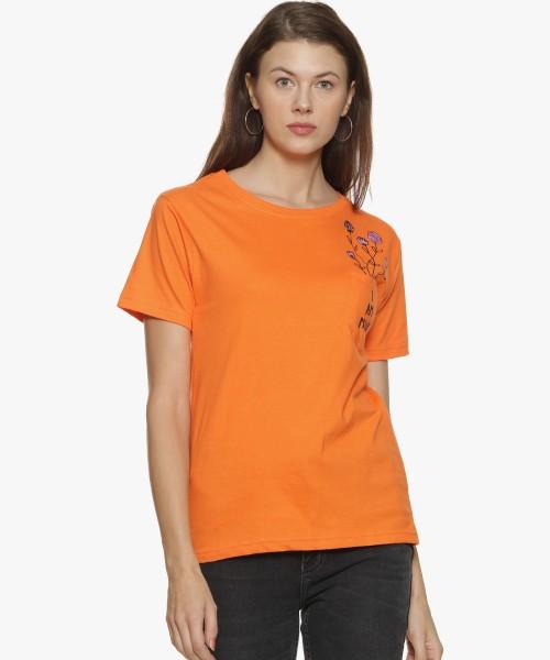 casual regular sleeves printed women orange top