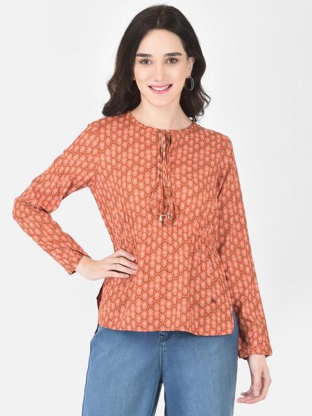 casual regular sleeves printed women orange top