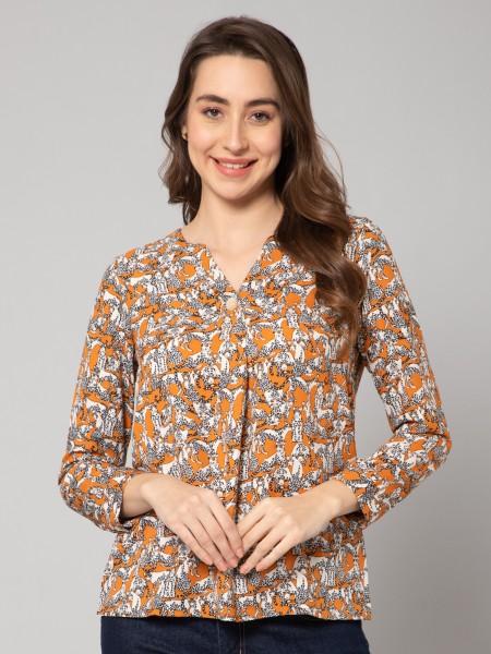 casual regular sleeves printed women orange top