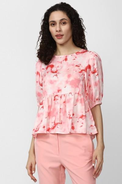 casual regular sleeves printed women pink, red, white top